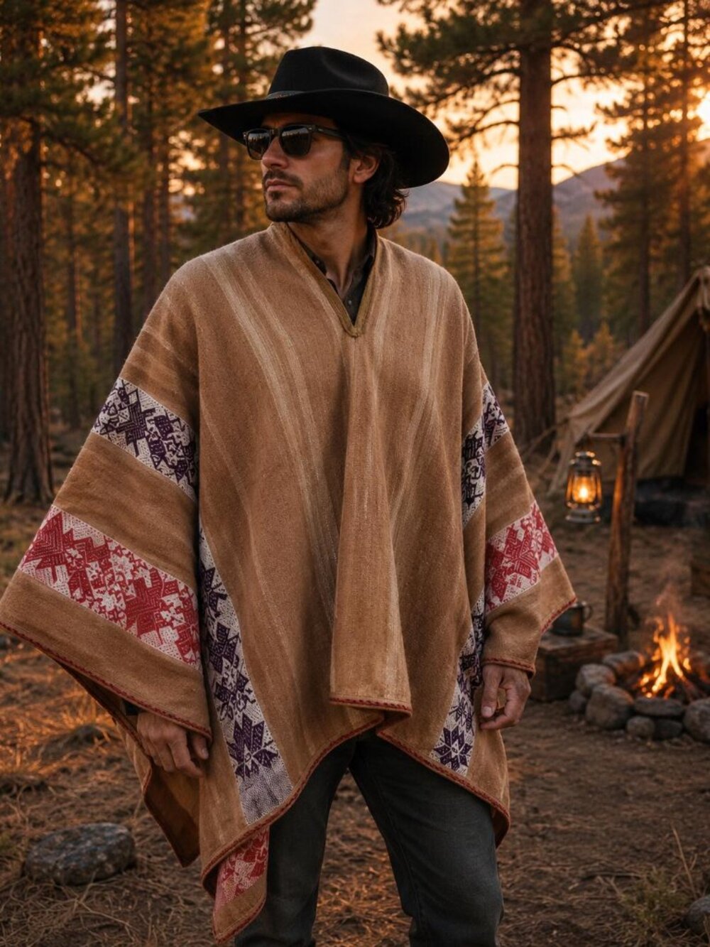 Men’s Andean Antique Poncho – Traditional Peruvian Woven Cape, Rustic Southweste